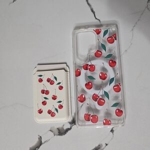 Cherry Pattern Phone Case and Card Holder, Samsung Galaxy S25 Ultra